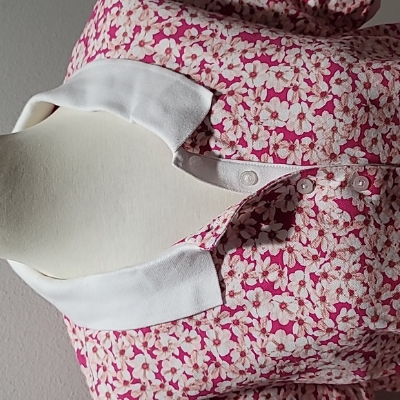 LAURA SCOTT 2X PINK BARBIECORE FLORAL TOP CASUAL SHORT SLEEVE PREPPY POLO SHIRT - Picture 4 of 14